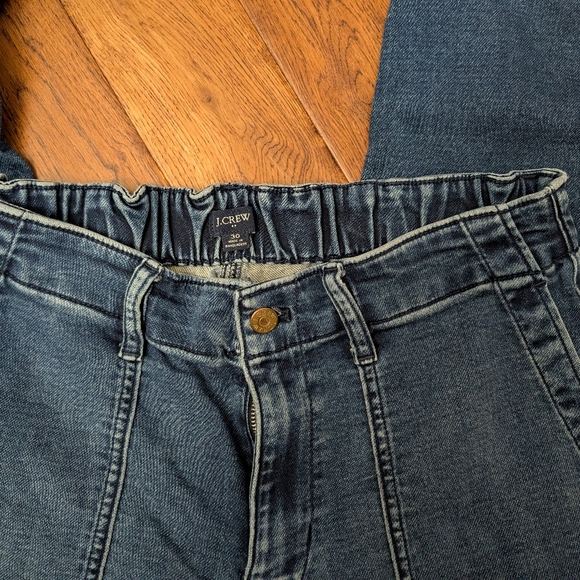 EUC J. Crew Utility Denim Jogger Pants Ladies Size 30 Elastic & Button Zip Waist - Picture 3 of 11
